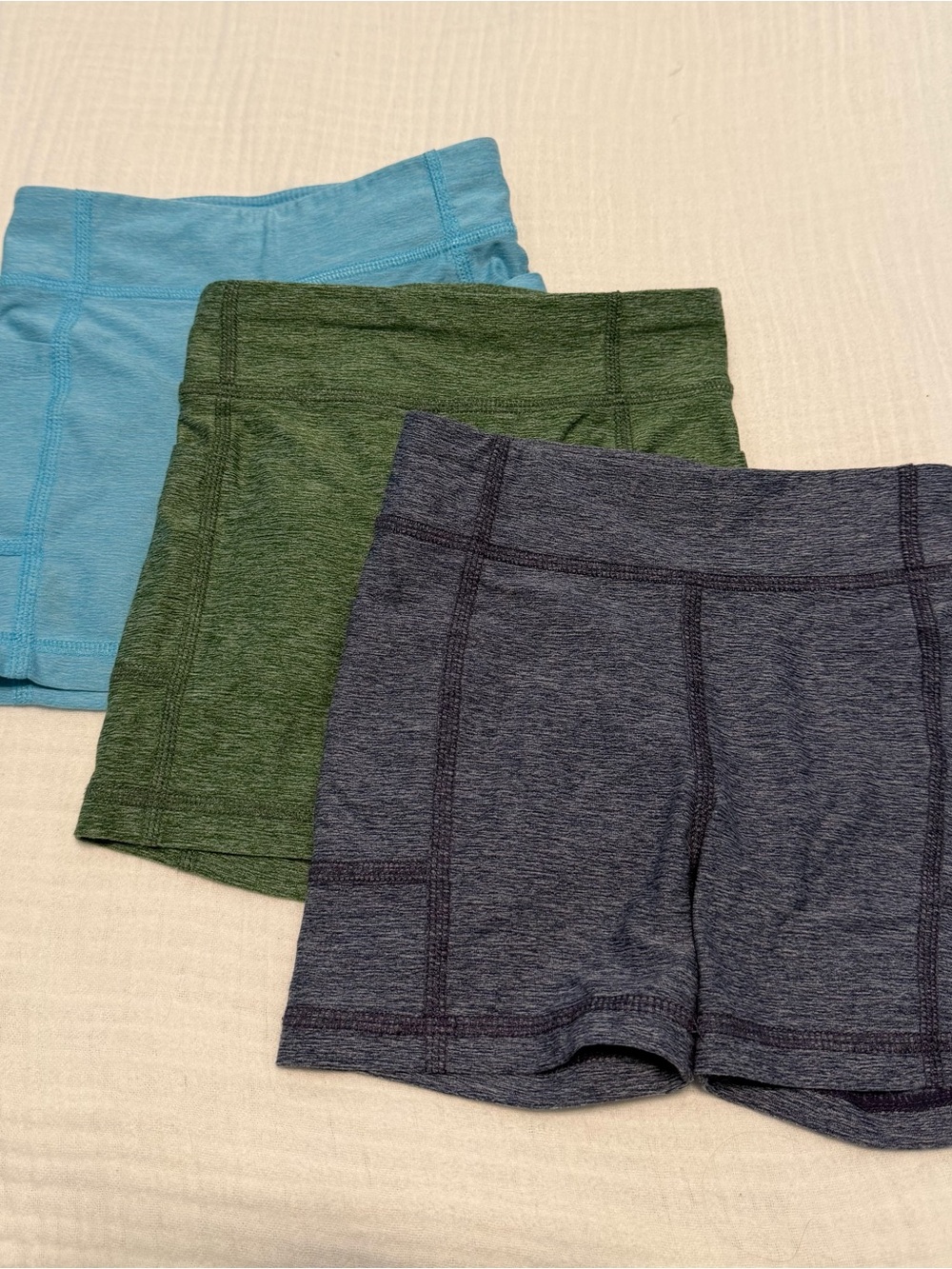 Set of 3 Primary Kids Athletic Bike Shorts Trio - Light Blue, Green, Navy